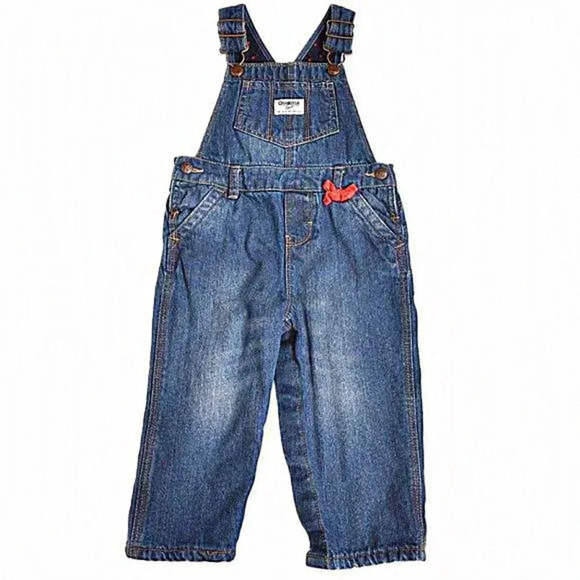 Oshkosh B'Gosh Overalls Girls Denim Red Polka Dot‎ Fleece Lined Bow  Vestbak 18M - Picture 1 of 9